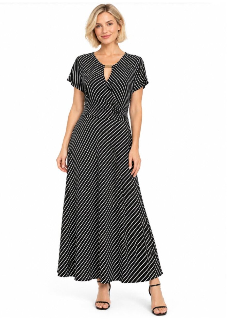 Laura Black White Striped Maxi Wrap Dress Chic Everyday Work Wear Comfortable